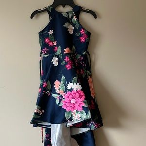 Navy floral high-lo dress